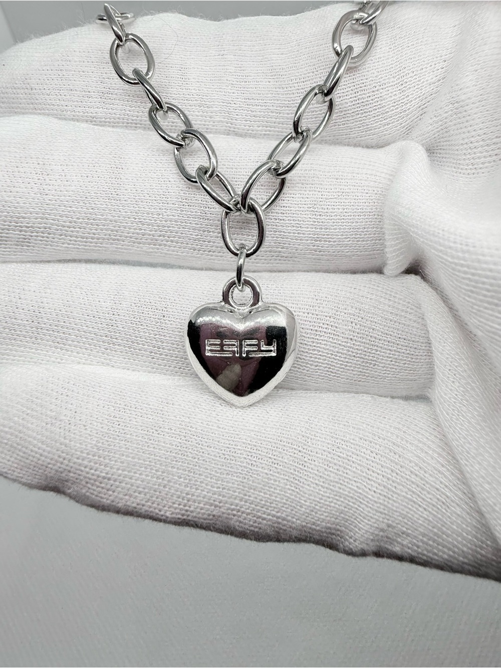 Vintage Signed Effy Silver Heart Pendant Necklace - Shiny Silver Link Chain!